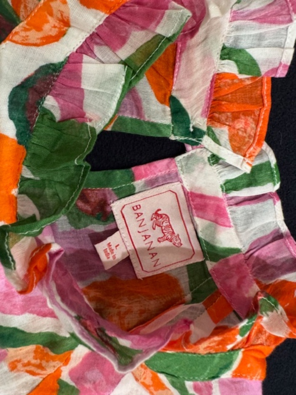 EUC- worn ONCE!  Banjanan Ruffle Collarl Joyful Top in Euphoric Bloom, $195, L - Picture 3 of 5